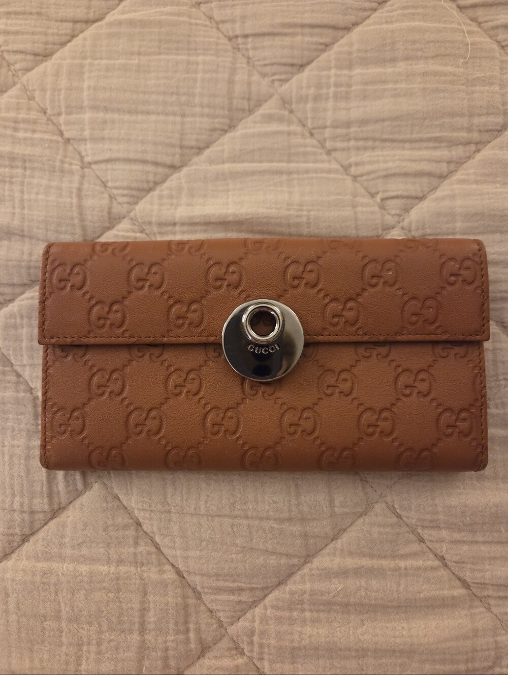 GUCCI Shima Guccisima Brown Leather Long Bifold Wallet